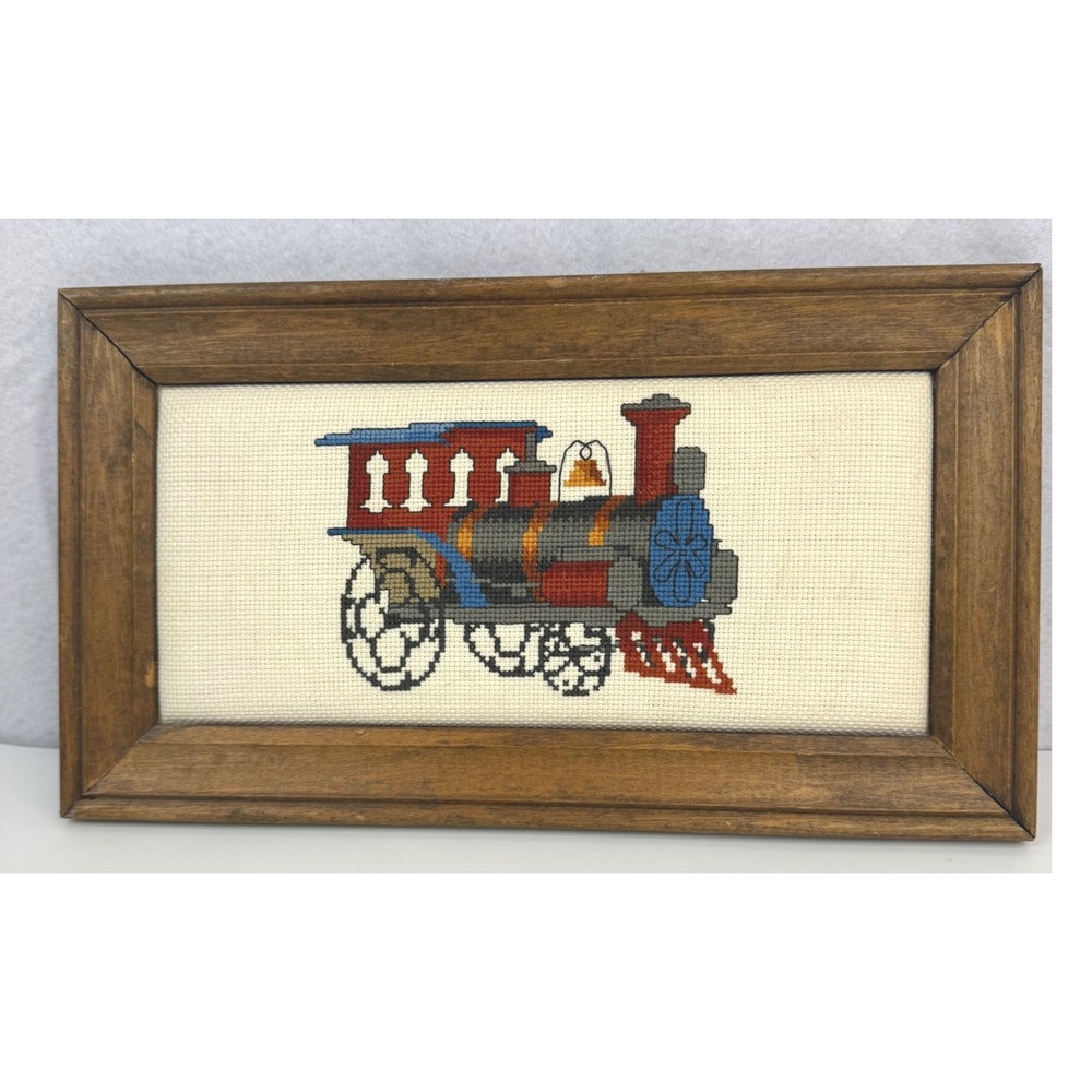 Train Engine Locomotive Cross Stitch 13.5x8.25 Framed Completed